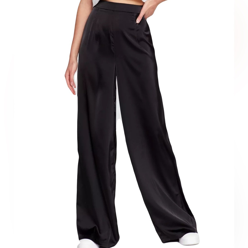 Nasty Gal Women’s Satin High Waisted Wide Leg Loose Flowy Pants, Size US 6